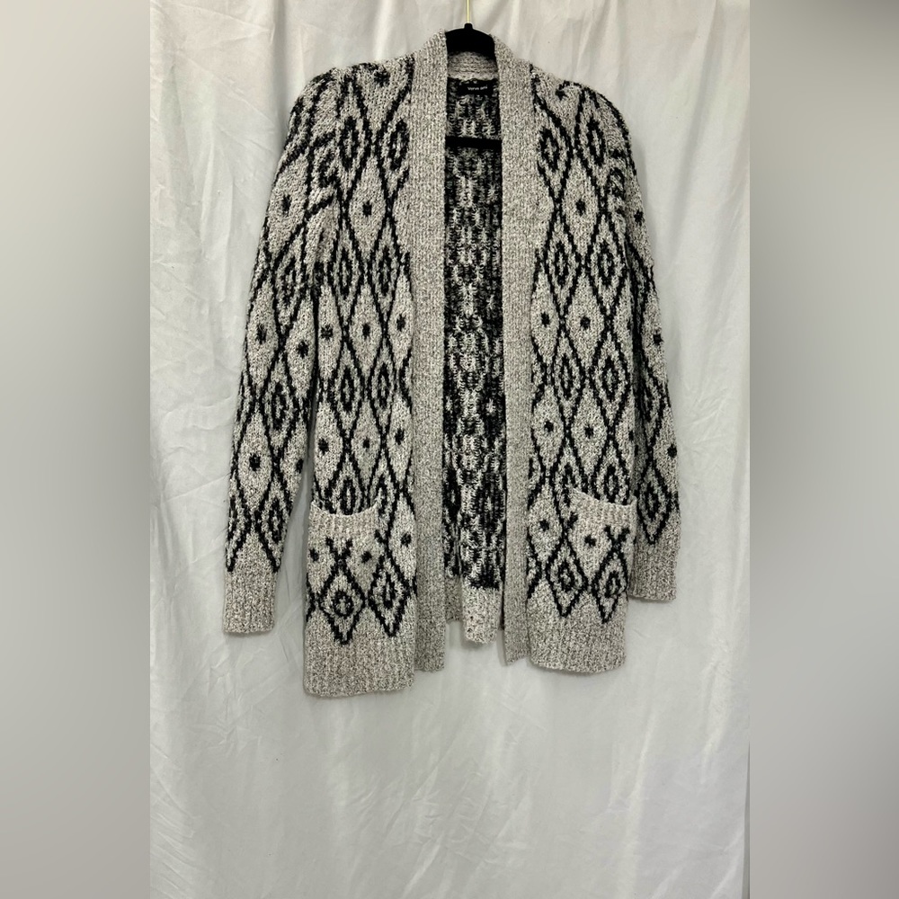 Southwestern Argyle Fuzzy Chunky Knit Cardigan Sweater